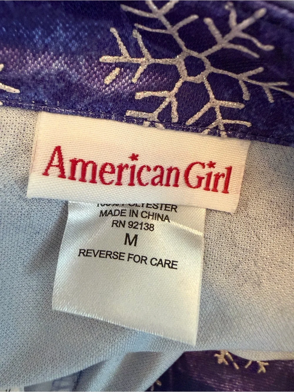 American Girl Matching Child Doll Pajama Clothes Set Purple Satin Snowflake Med